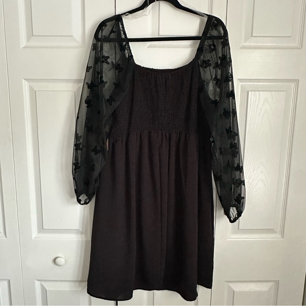 Witchy Black Smocked Butterfly Dress Womens 3X Mesh Whimsigoth Dark Fairy NWT - Picture 3 of 15